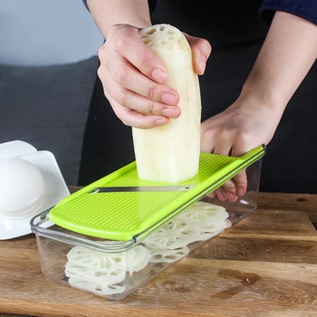

Multifunctional Vegetable Slicer Mandoline Spiralizer Peeler Cheese Grater with Food Pusher Protector Professional Kitchen Tools