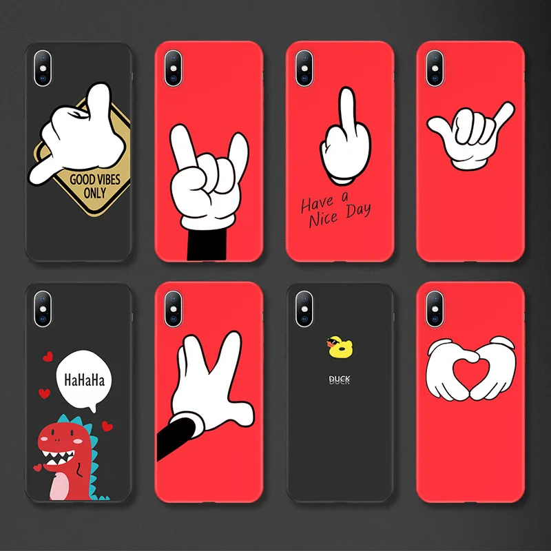 

Ottwn Funny Finger Pattern Phone Case For iPhone 11 Pro Max X XR XS Max 8 7 6 6s Plus 5 5s SE Cartoon Animal Soft TPU Back Cover
