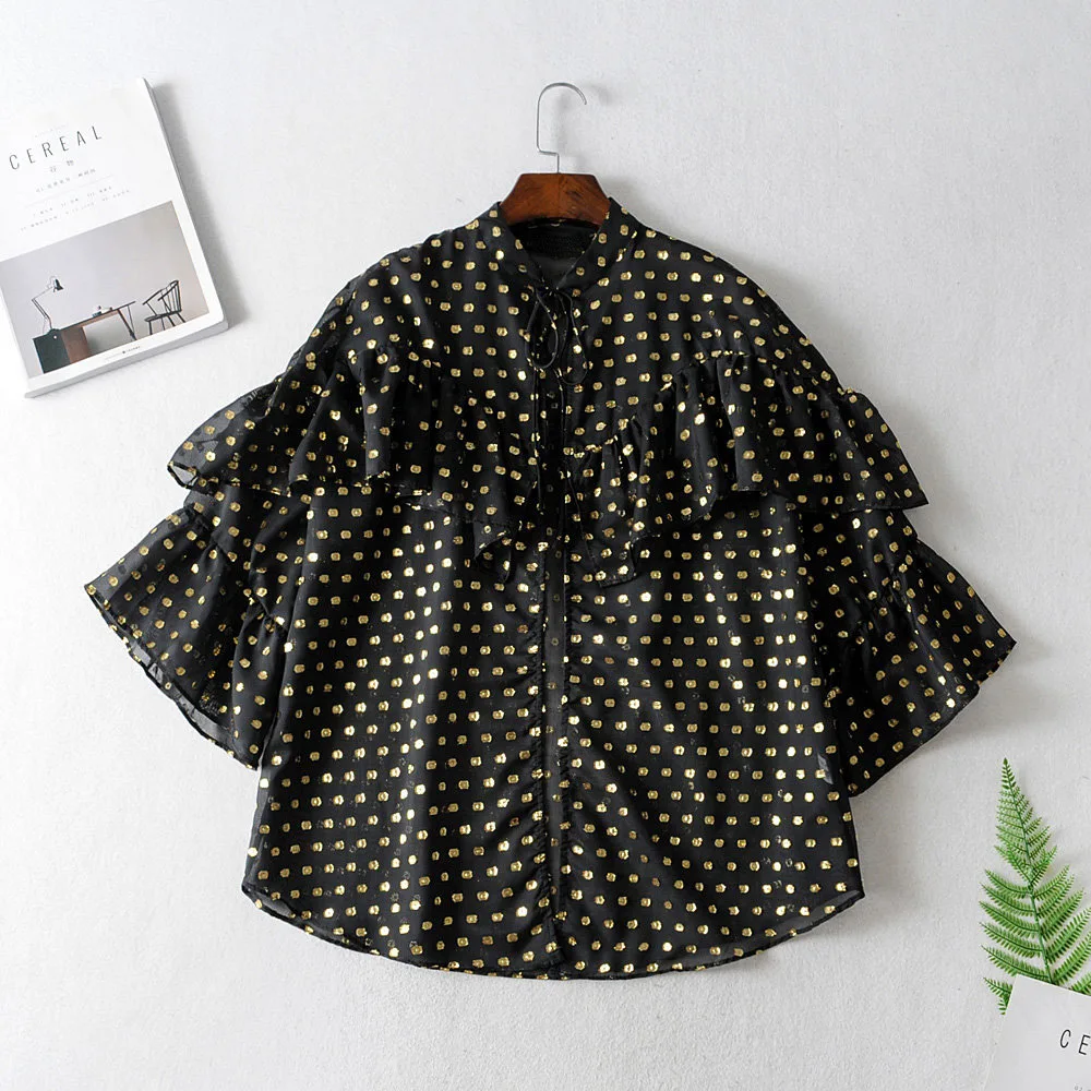 Blouses Woman 2019 Stand Collar with Ruffle Bronzing Shirt Women Blouse Women Modis Camisa Femenina Womens Tops and Blouses