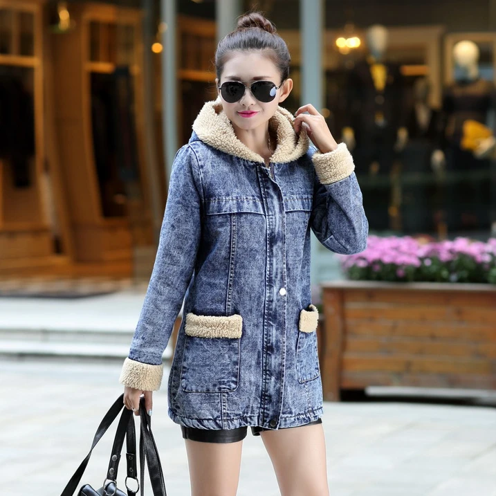 Abrigo de algodón vaquero con largo de oveja para mujer, versión coreana Abrigo con capucha, nuevo| | AliExpress