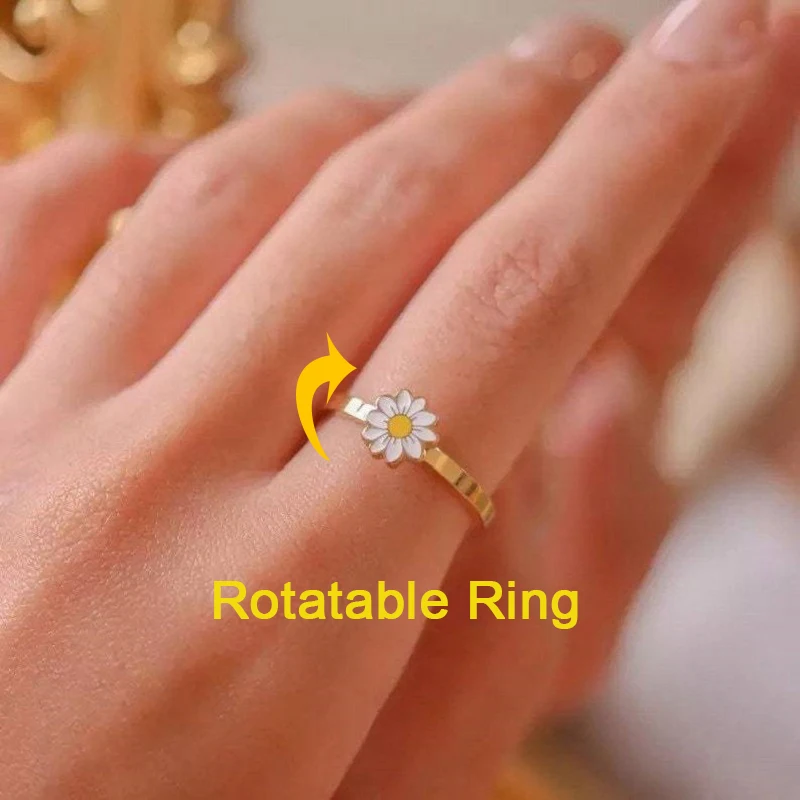 Vintage Daisy Fidget Spinner Ring for Women