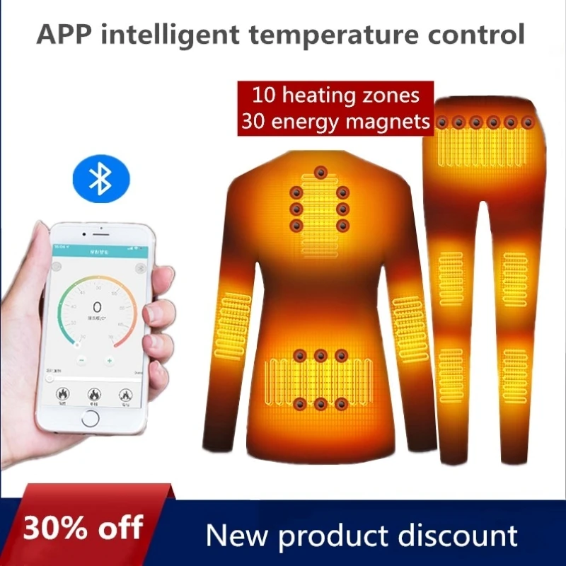 Winter Heating Underwear Set USB Battery Powered Heated Thermal Tops Pants Cell Phone Control Temperature Warm Clothing Suit