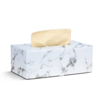 

BEAU-Rectangular Marble PU Leather Facial Tissue Box Cover Napkin Holder Paper Towel Dispenser Container for Home Office Car Dec