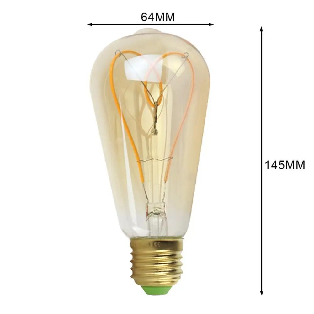 ST64 110 V/220 V Светодиодная лампа Эдисона с регулируемой яркостью сердце Форма мягкий светильник накаливания Античная Стиль Винтаж светильник лампочка