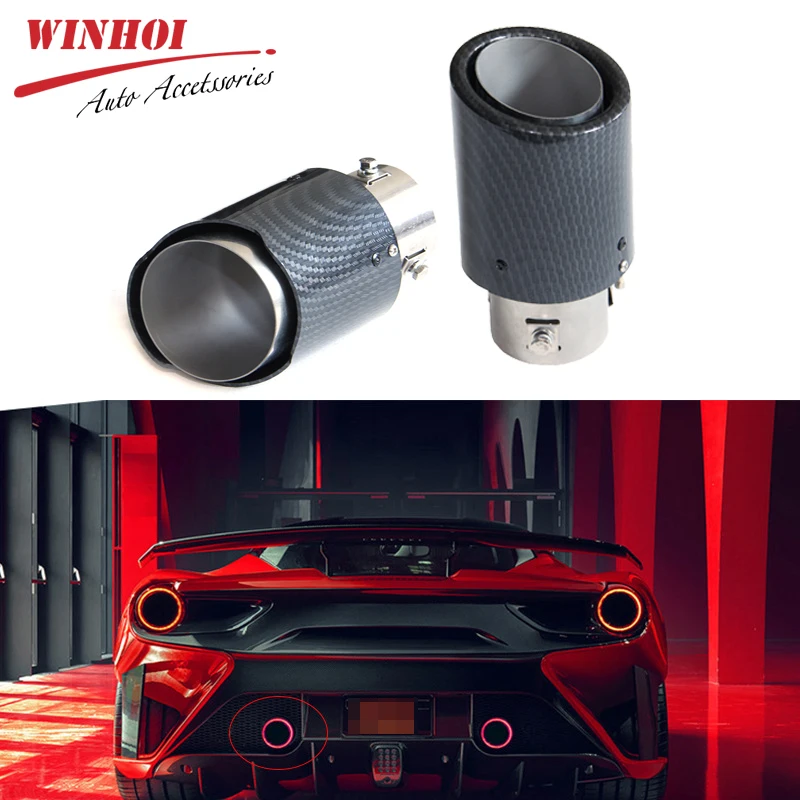 Car Exhaust Muffler Tail Pipe with LED Light 60mm Universal Carbon Fiber+Aluminum Alloy Modify