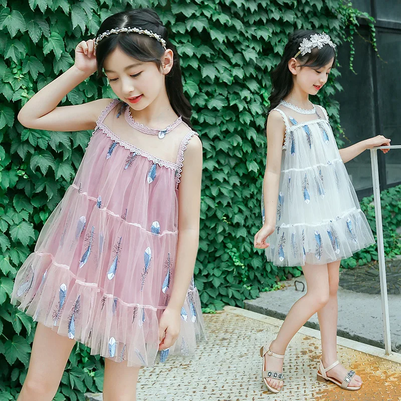 Платье для девочек новинка 2020 летняя детская одежда платье принцессы с перьями
