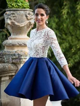 

Sexy Sheer Lace Short Cocktail Dress with Full Sleeve A Line Satin Homecoming Dresses 2021 Mini Prom Gowns Plus Size