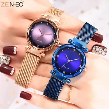 

Women watch Fashion wild simple Starry sky numeral Milan Magnet Buckle Luxury Ladies Geometric Roman Numeral Quartz Watch