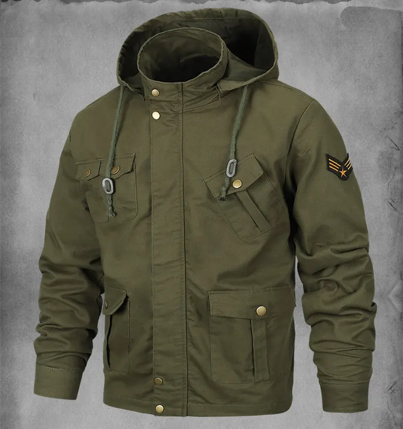 

Man Cotton Pilot Hooded Jacket Plus Size Autumn 5XL 6XL Military Jacket Men Bomber Tactical Jacket Black Green Fashion Army Coat