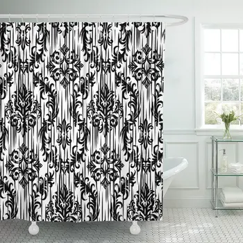 

Blue Ikat Ogee and Damascus Pattern in The Shower Curtains Waterproof Polyester Fabric 72 x 78 inches with Hooks