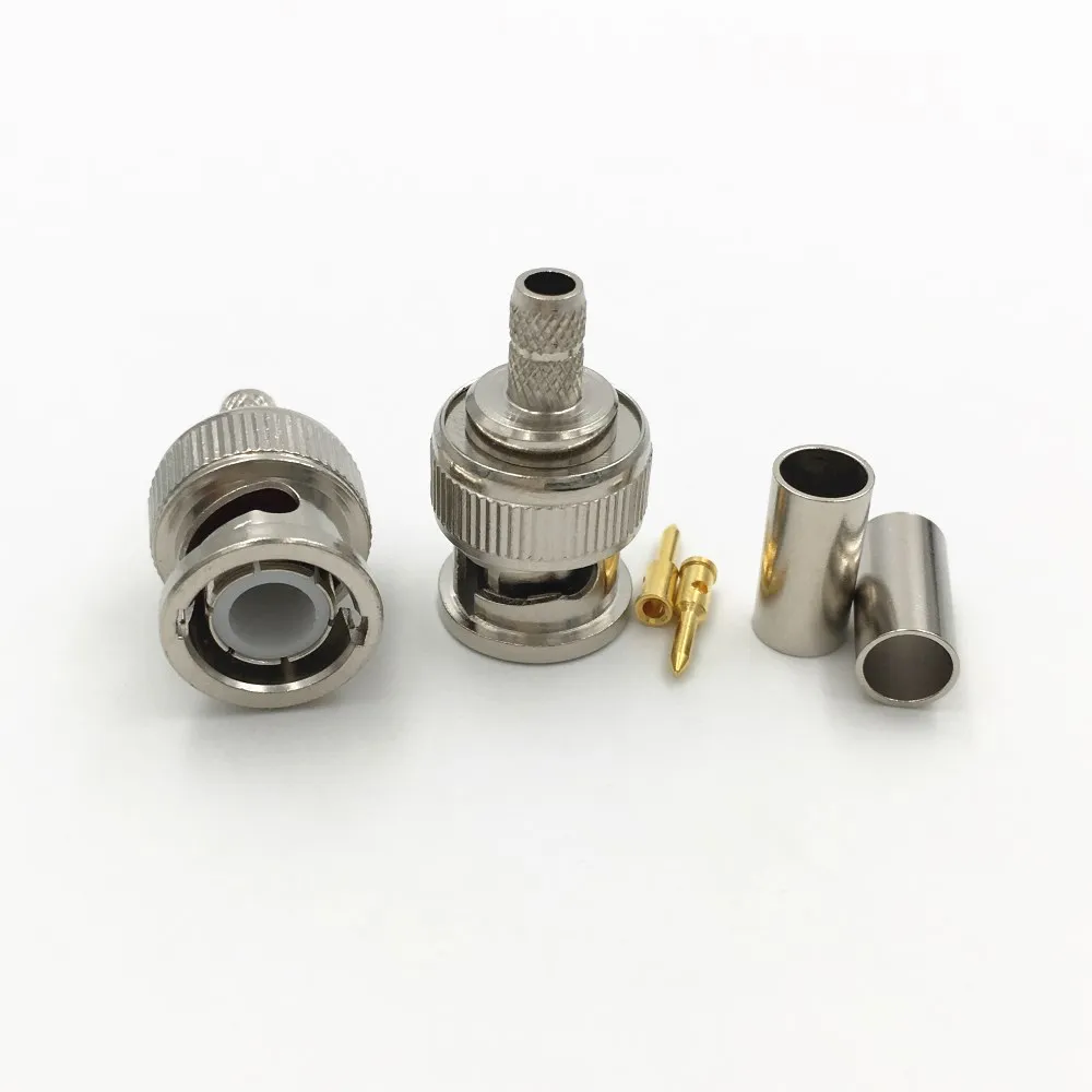 10Pcs Brass 3 in 1 BNC Male Q9 Crimp 50Ω RG58 RG59 RG60 RG142 RG400 LMR195 RF Coax Cable Straight Connector for CCTV Cameras 3