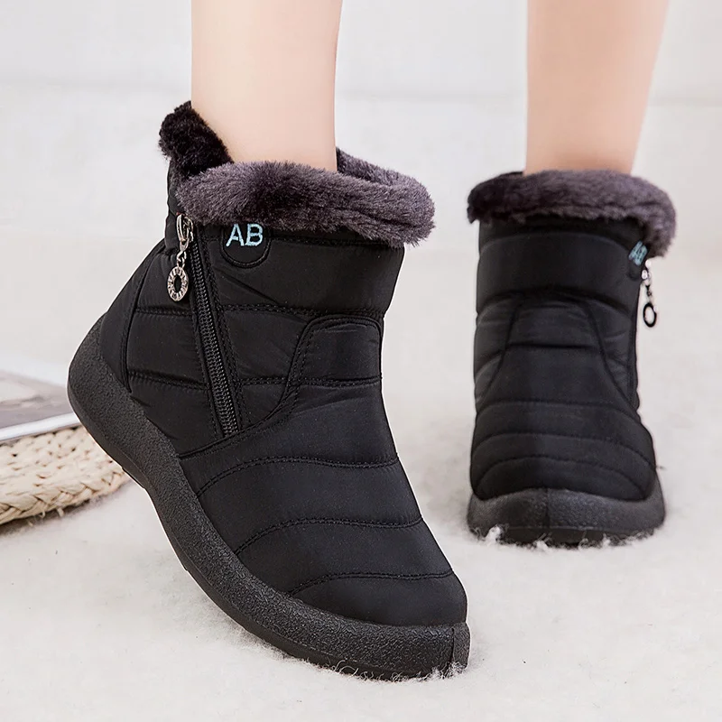 Botas de nieve ultraligeras para Mujer, botines impermeables, zapatos planos casuales de felpa, para invierno