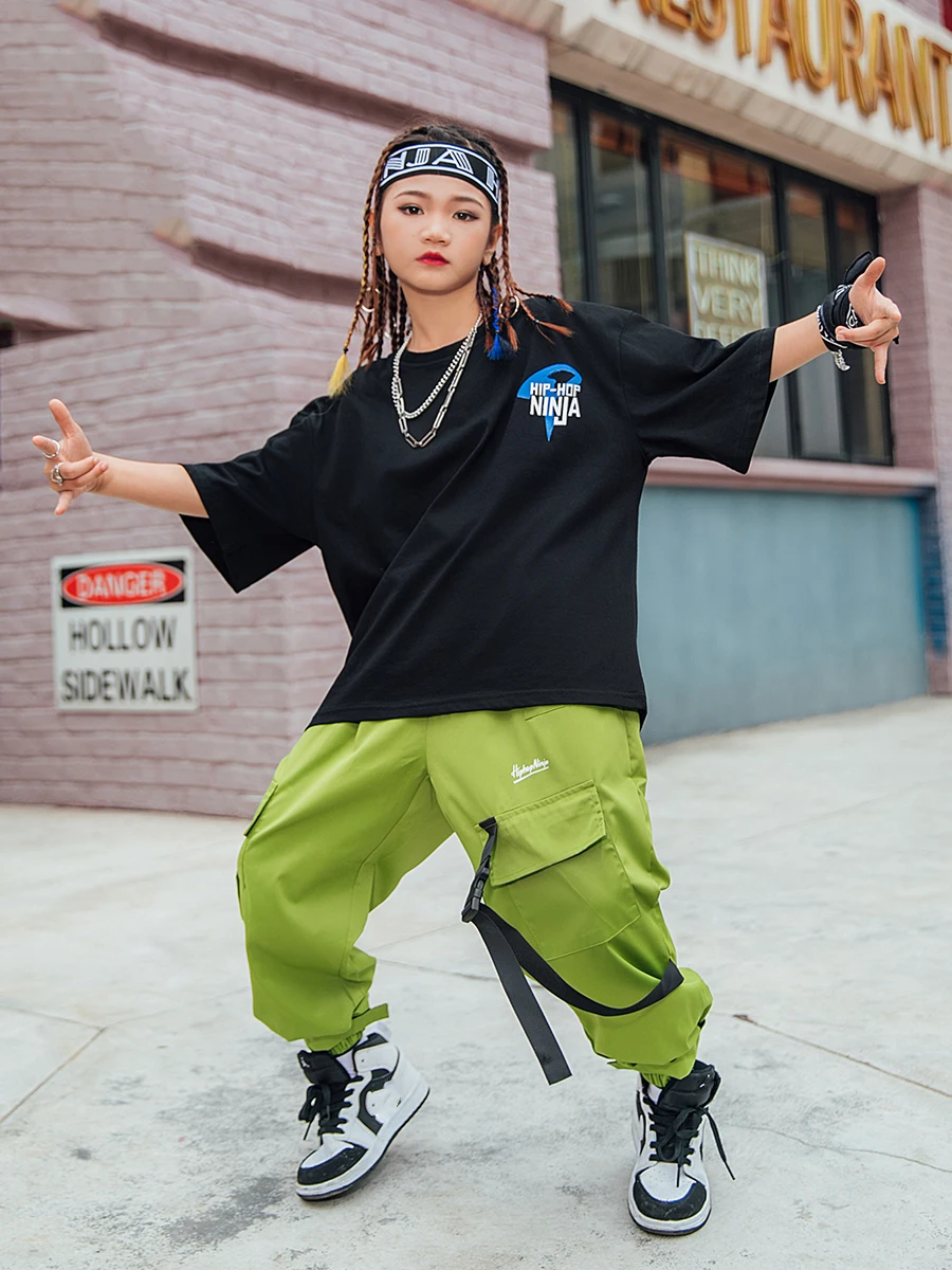 2021 Jazz Street Dance Outfit For Kids Children Loose Tops Hiphop Pants  Stage Outfits Girls Boys Hip Hop Dancing Clothes 120-170