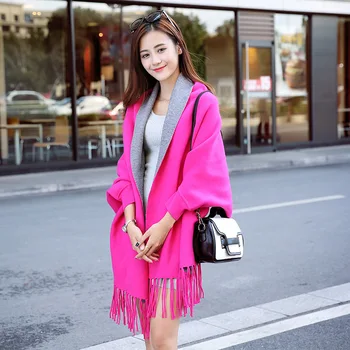

2020 Autumn and winter thickened warm belt sleeve shawl solid color double-sided scarf dual purpose women's over Cape cape coat