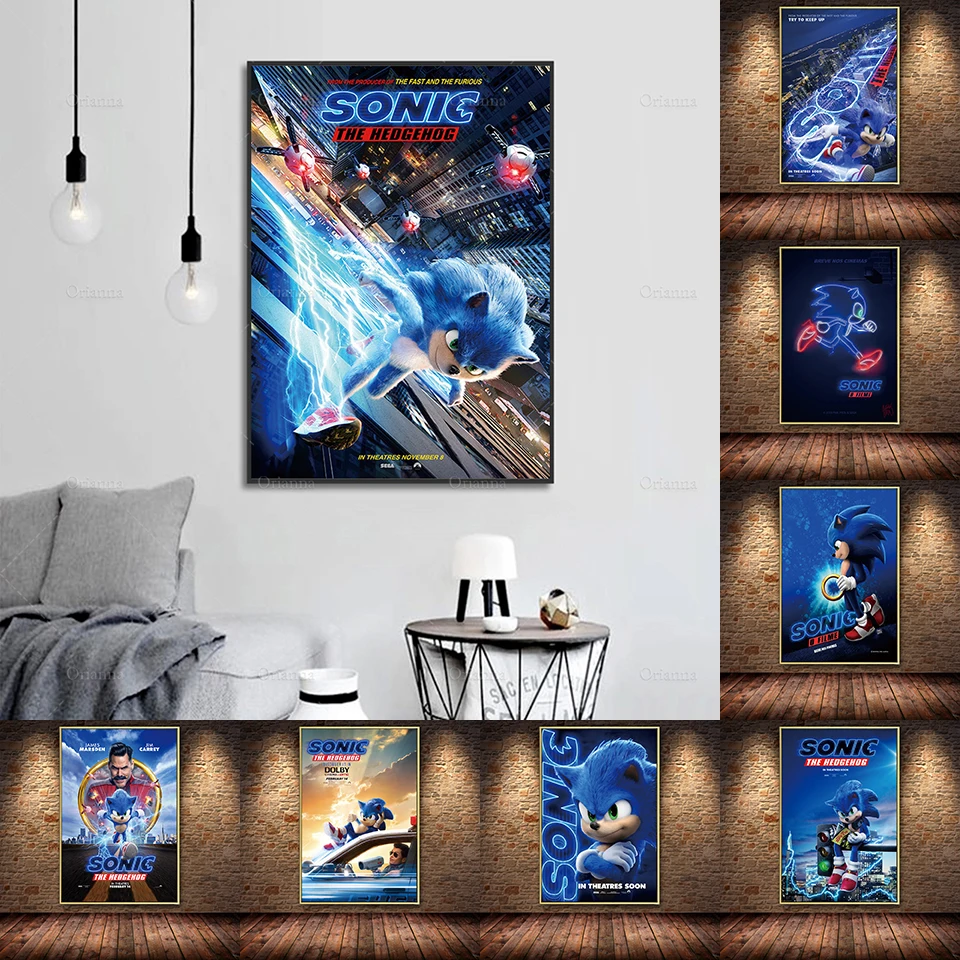 

Cartoon Sonic The Hedgehog Blue Flash Movie Poster Canvas Painting Poster And Prints Wall Art Pictures For Kids Room Living Room