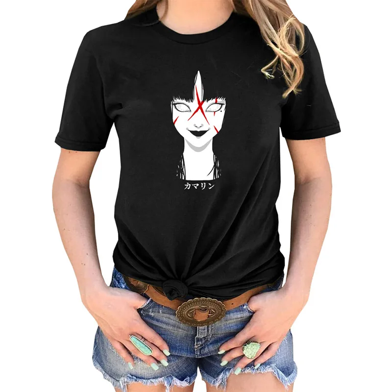 Anime Tee Tomie Junji Ito Women Horror Manga Printed Tops Anime Short Sleeve O-neck Tshirts camiseta femenina