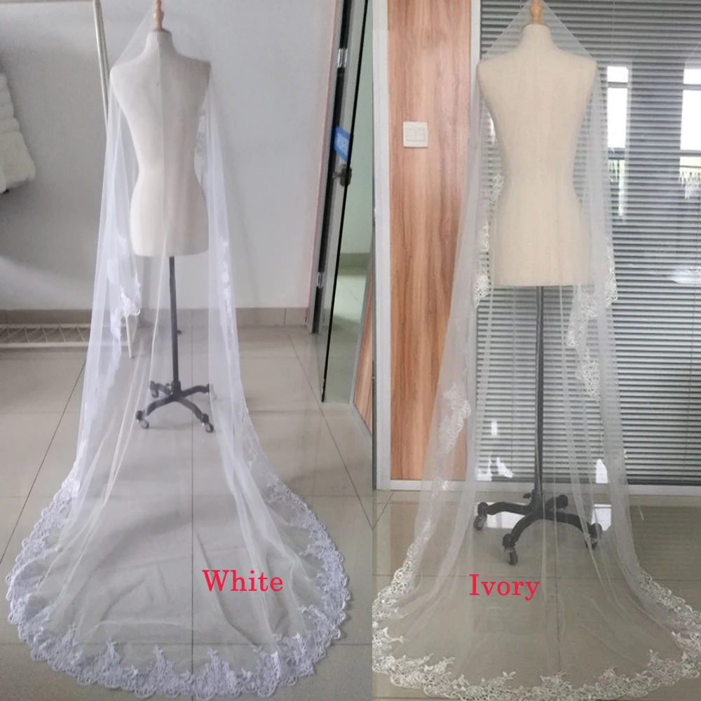Hot-Sale-2018-Wedding-Veil-Lace-Cathedral-wedding-accessories-White-Ivory-3-M-Cheap-Long-Voile