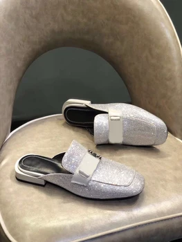 

Luxury Diamonds Sandals Crystal Shiny Slip-On Ladies Flat Sandals Outdoor Holiday Slides