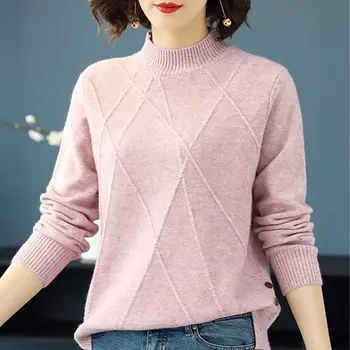 

Sweet Women Turtle-neck Sweaters Autumn Winter Long Sleeve Loose Pullover Jumper Button Split Knitted Tops