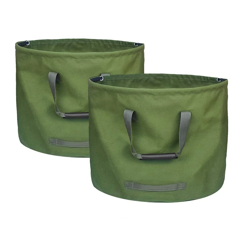 2-Pack 33 галлонов холщовые садовые сумки, многоразовый сверхмощный складной мусорный бак с военной холщовой тканью, садовый лист мешок для мусора