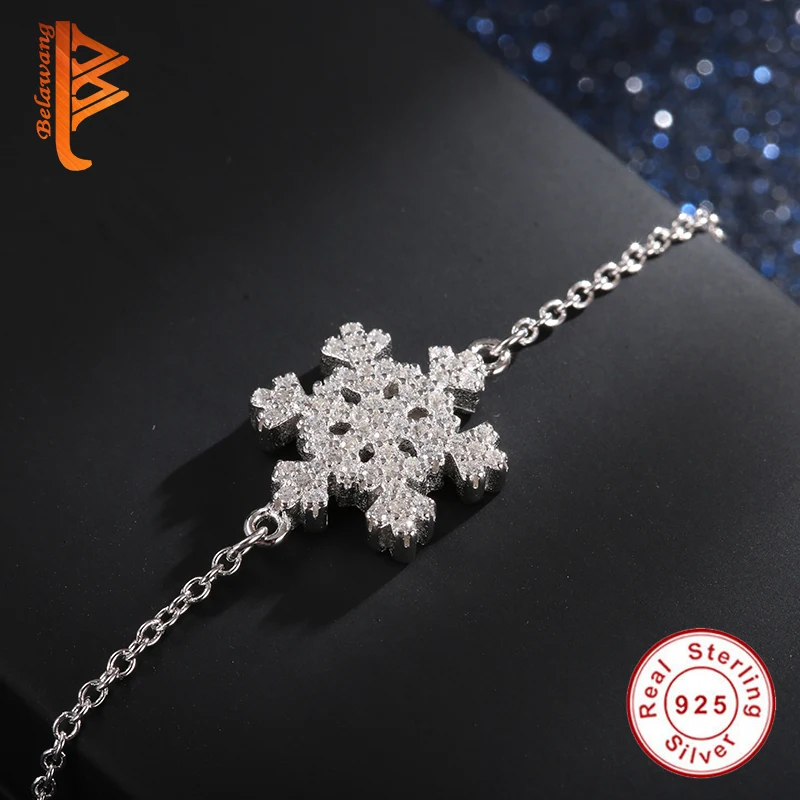 Beste 2019 Winter 925 Sterling Zilveren Kristal Armband Sneeuwvlok Charm Armbanden voor Vrouwen Dames Mode sieraden Christmas Gift