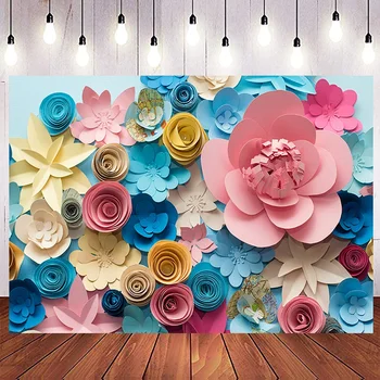 

Colored Floral Paper Flowers Wall Baby Wedding Photocall Photography Backgrounds Photographic Backdrops for Photo Studio