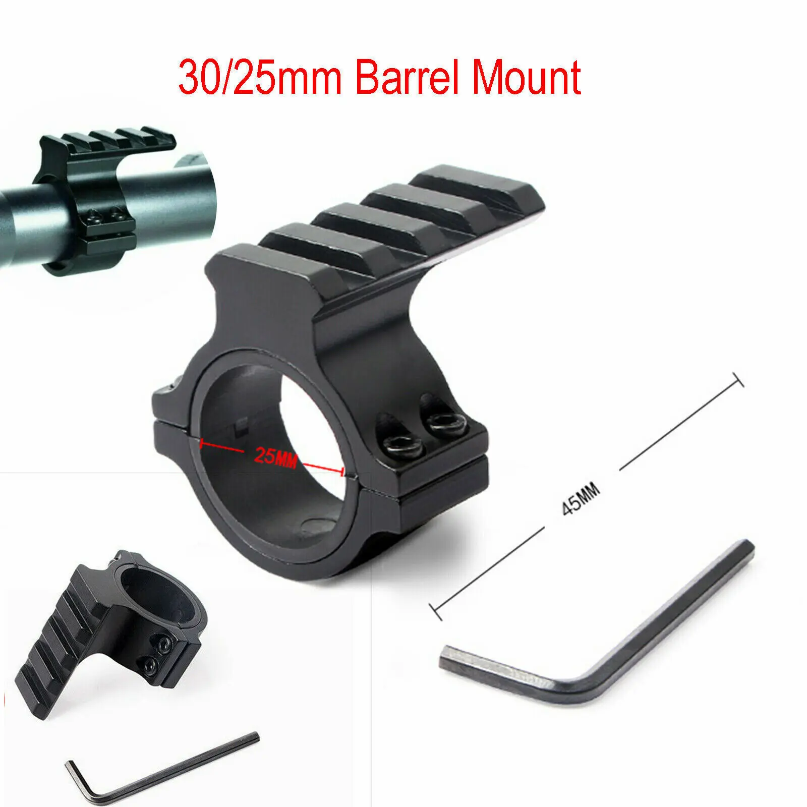 25mm 1" Tactical 20mm Weaver Picatinny Rail Barrel Mount Ring Scope Adapter 