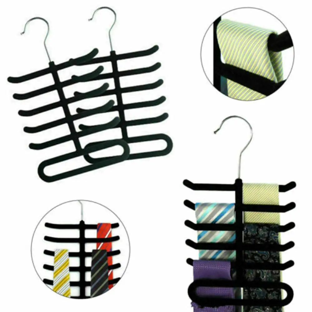 Velvet Fishbone Neck Tie Hanger Belts Hangers Rack Shawl Scarf Closet Holders 