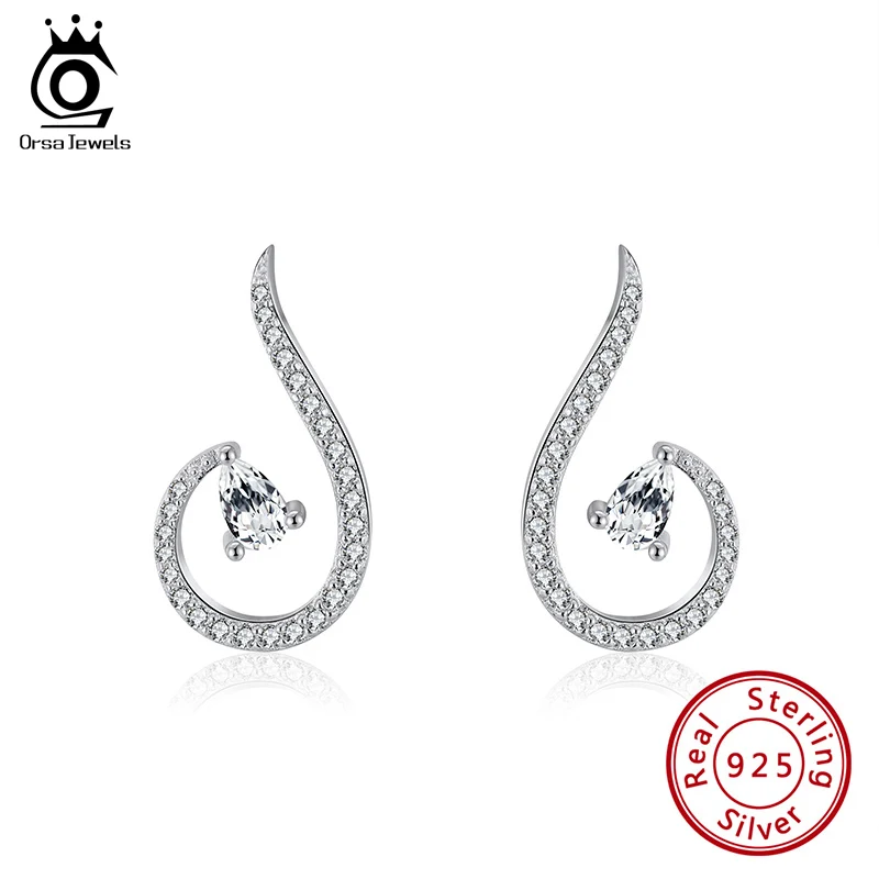 ORSA JEWELS Настоящее 925 пробы серебряные серьги гвоздики AAAA Циркон шикарная форма