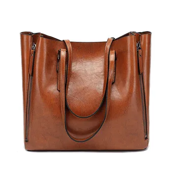 

Famous Brand Handbag Women PU Leather Shoulder Bag Casual Large Capacity Top-Handle Bucket Bag Simple Style Solid Totes