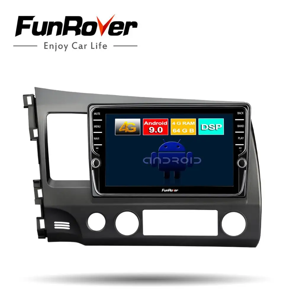 FUNROVER Octa 8 ядерный android 9,0 2 din автомобильный dvd для honda civic 2006-2011 Автомобильный Радио мультимедийный плеер gps навигация wifi DSP SIM