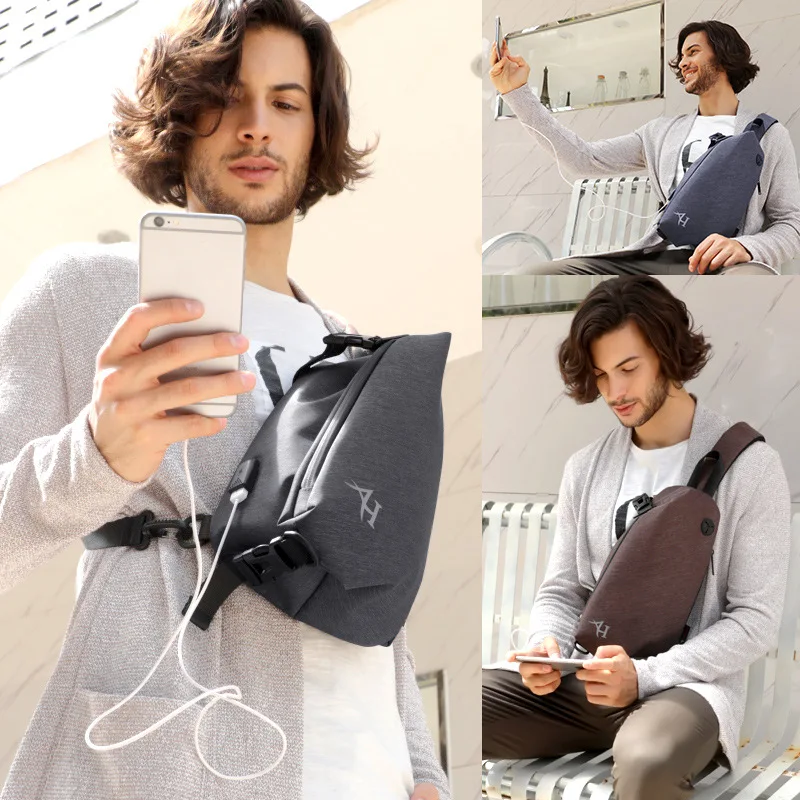 

Fashion MEN'S Single-shoulder Bag USB Charging Shoulder Bag Casual Chest Bag Sports Bag