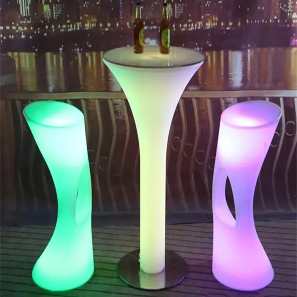 D60*H110cm Rechargeable LED Illuminated cocktail table Lighted up Bar Table plastic coffee table Indoor Or Outdoor use