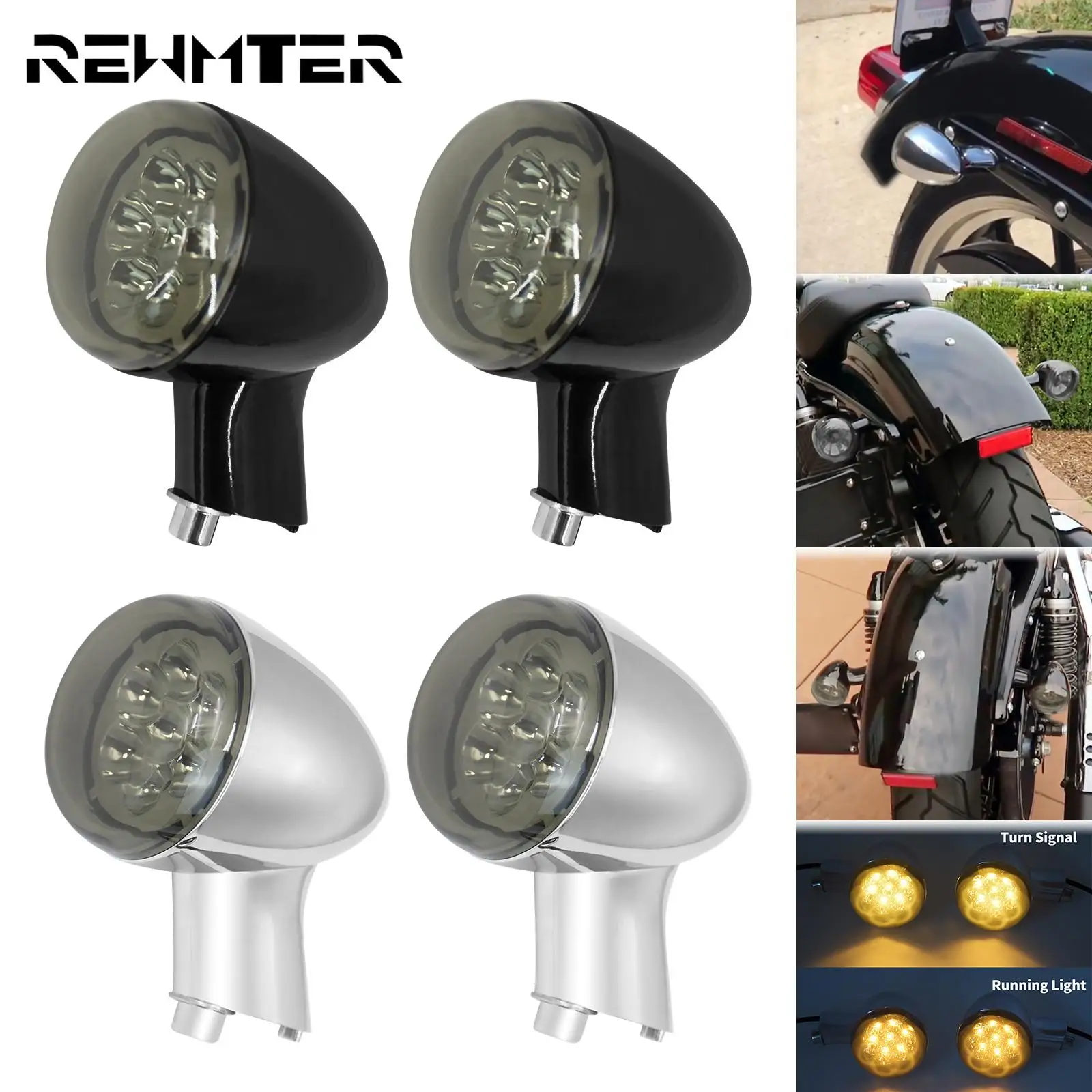 

Motorcycle LED Rear Turn Signals Indicators Amber Lights Short Bracket +6 Lens Cover For Harley Sportster XL 1200 883 1992-2021
