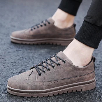 

Fashion Hot Sale Men's Leather Casual Sneakers Four Seasons Brand Men Vulcanized Platform Shoes Lace Up Walking Flats Shoes Man