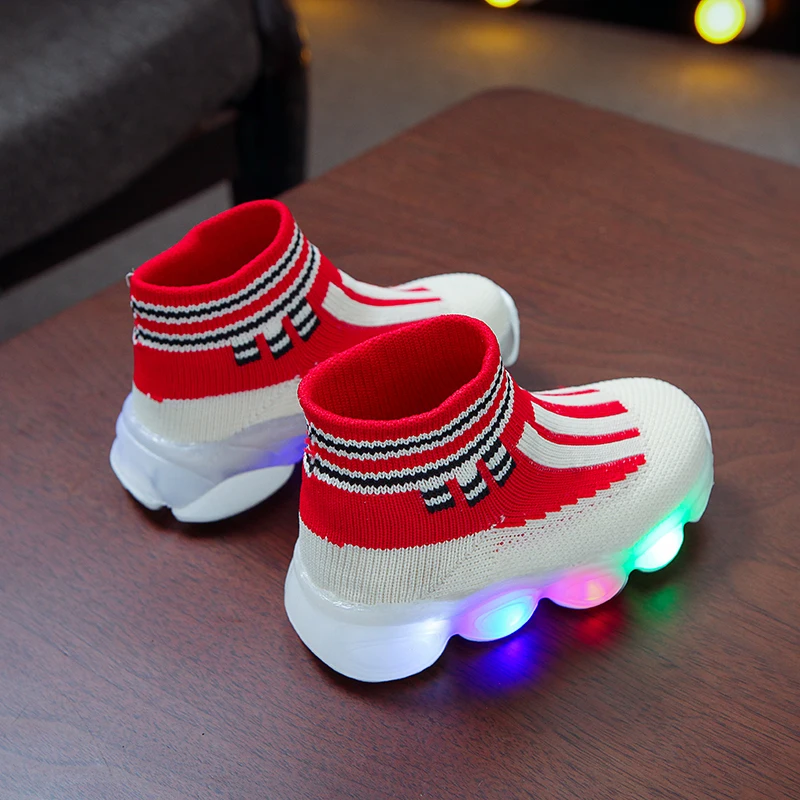 Домашние носки для малышей; Светодиодный обувь новорожденного; кроссовки; зимние хлопковые носки для маленьких девочек с резиновой