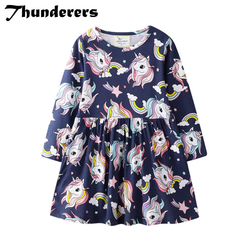 

Thunderers Kids Princess Dress For Girls Long Sleeve Printed Cartoon Unicorn Girl Party Dresses Spring Autumn Baby Dress 2T-7T