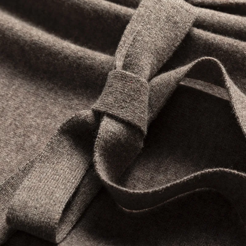 SuyaDream 2021 Winter Midi Dresses 100%Basulan Wool V neck Sashes Pullover Dress 2021 Fall Winter Sweaters for Woman Black