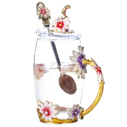 Цвет эмаль кофе кружки чашки для чая и кружки Термостойкое стекло цветочный сок посуда для напитков - Цвет: 4