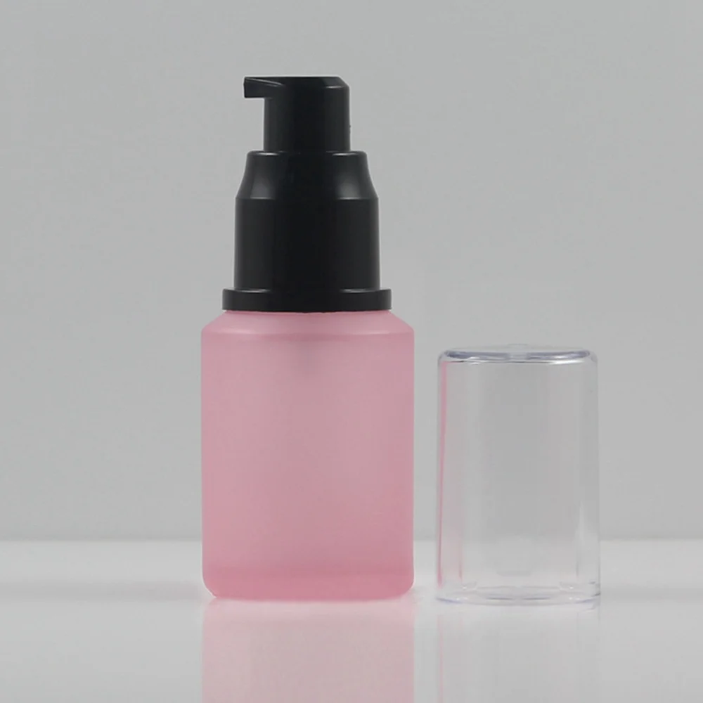 Матовое розовое стекло контейнер Пустые контейнеры для лосьонов 30 мл, 1 унция, духи стеклянная бутылка-спрей 50 шт - Цвет: lotion pump