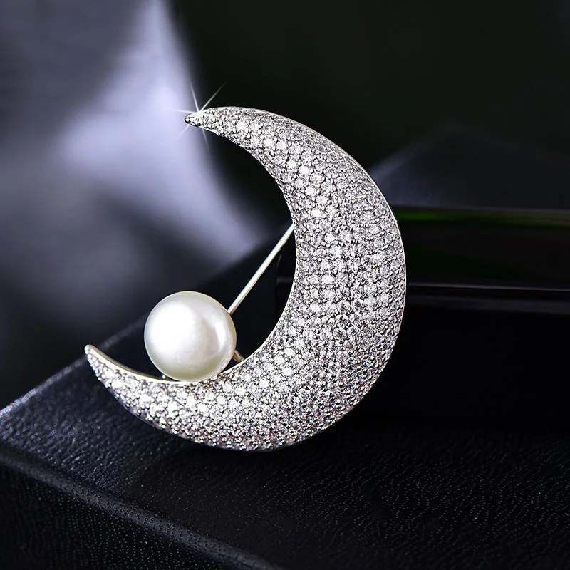 Moon Brooch Black Antique Color The First Lunar Month Moon Brooches Pins  For Men And Women Full Rhinestone Jewelry Pin - AliExpress
