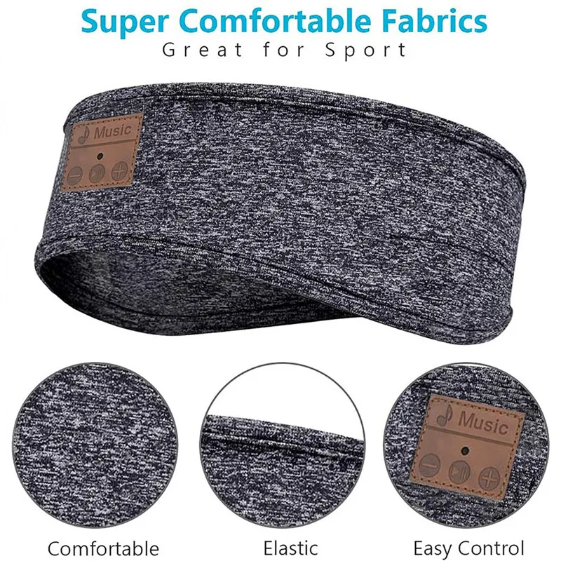 Man&Women Sleeping Headphone Bluetooth-Compatible Wireless Music Sport Headbands Soft Eye Mask Headset with Mic Yoga Hair Bands