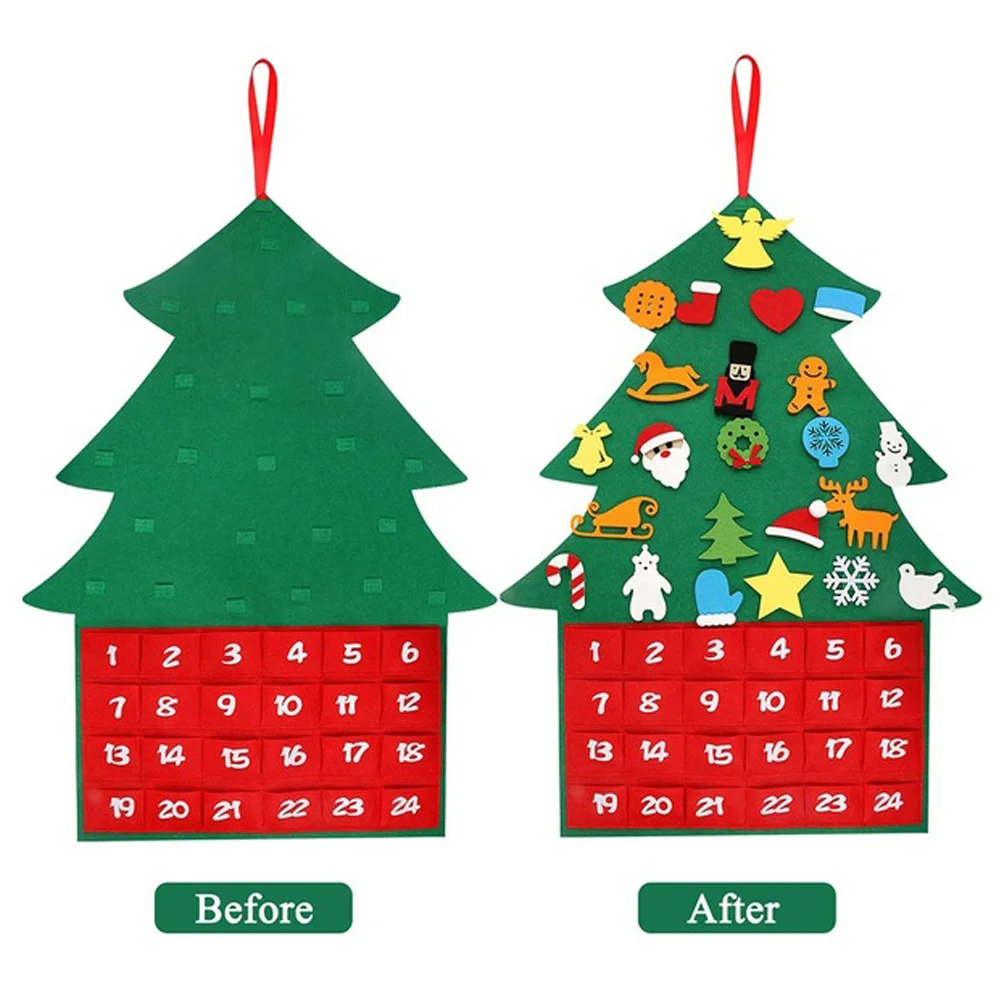 Детская игра Сделай Сам войлочные рождественские календарь c деревьями Шерстяное волокно висит Рождественский Декор зимние вечерние поставки привлекательные календарь карман для хранения
