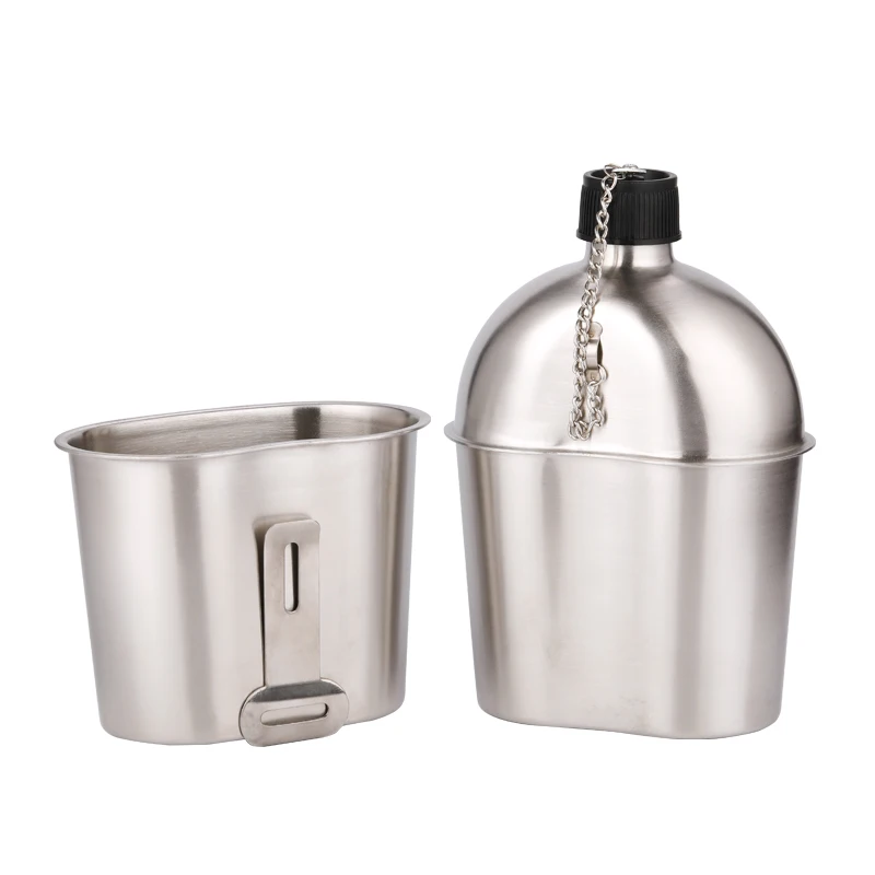 Water Bottle Stainless Steel Cup Household us Stainless Steel Army Water Cup Military Canteen Cup Hiking Arm Kettle/Bottle and Spork set with Green Nylon Cover