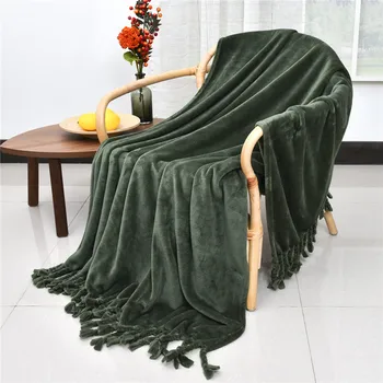 

Super Soft Flannel Solid color blanket Tassel Office lunch break beach car blanket for Home Sofa Bedding Throw blanket