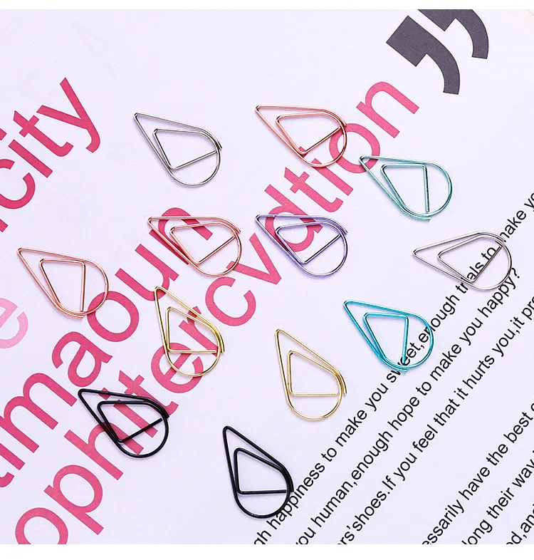 Hipster Water Droplet Clip Paper Clip Simple Metal Bookmark Message Folders Pages Clip Students Learning Stationery