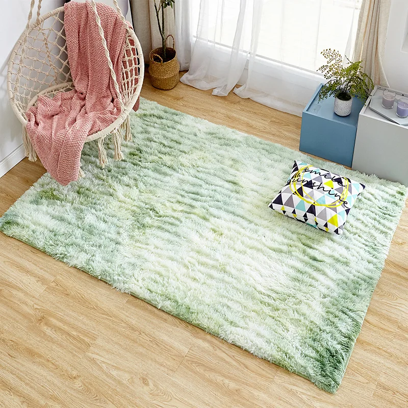 Европейский ковер с длинными волосами, модные ковры для спальни, прикроватный коврик для окна, одеяло, зеленый градиент цвета, коврики для гостиной