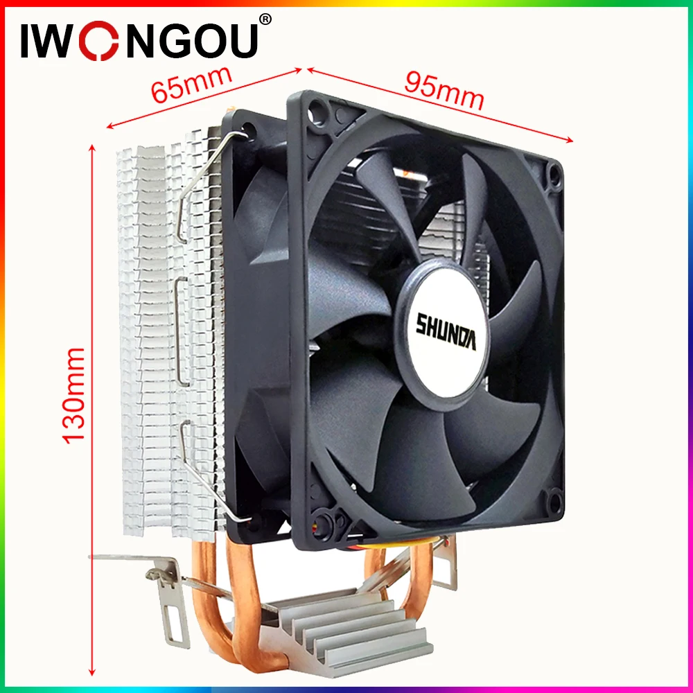 IWONGOU 2 Heat Pipes CPU Cooler 3 Pin PWM RGB PC Quiet Intel LGA 2011 775 1200 1150 1151 1155 X79X99 AMD AM3 AM4 Cooling Fan | Компьютеры