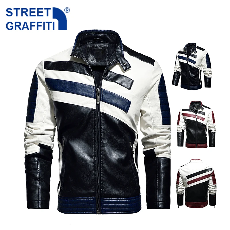 Chaqueta de motociclista para hombre, chaqueta de lana de imitación de cuero PU, informal, bordado, con cremallera, otoño e invierno, 2021