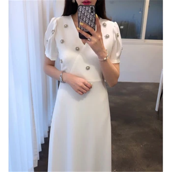 

2020 New Arrivals Summer Chic Fashion White Wdding Floral Customed Special Aesthetic Simple Suits Midi Elegant Shaping Dress